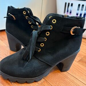 SHEIN Black Ankle Boots with Gold Eyelets